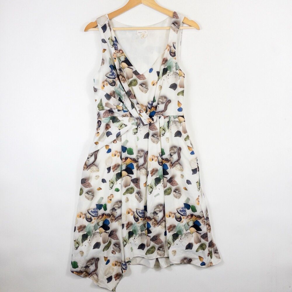 Meadow Rue Dress Womens 6 White Sea Glass Twist Front Coastal Nature Whimsical